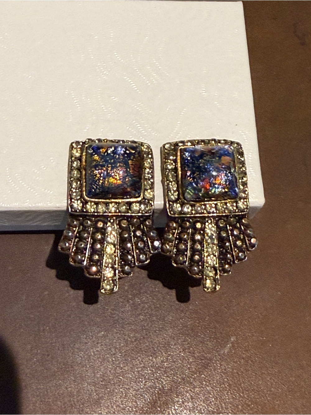 Vintage 1950s Art Deco Revival Step-Fringe Clip-On Earrings